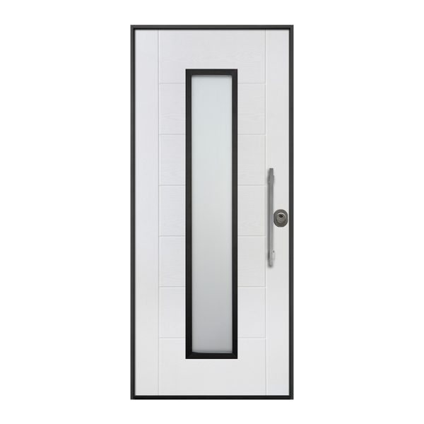 Puerta Acorazada MOD. Ares Glass, Panel Exterior Kronos® Helios Blanco, Interior Blanco Liso
